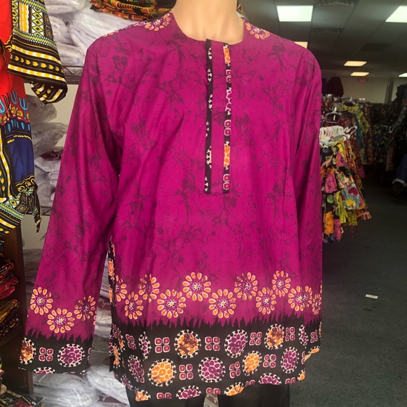 African Ankara print men clothing long sleeve top - Picture 1 of 5